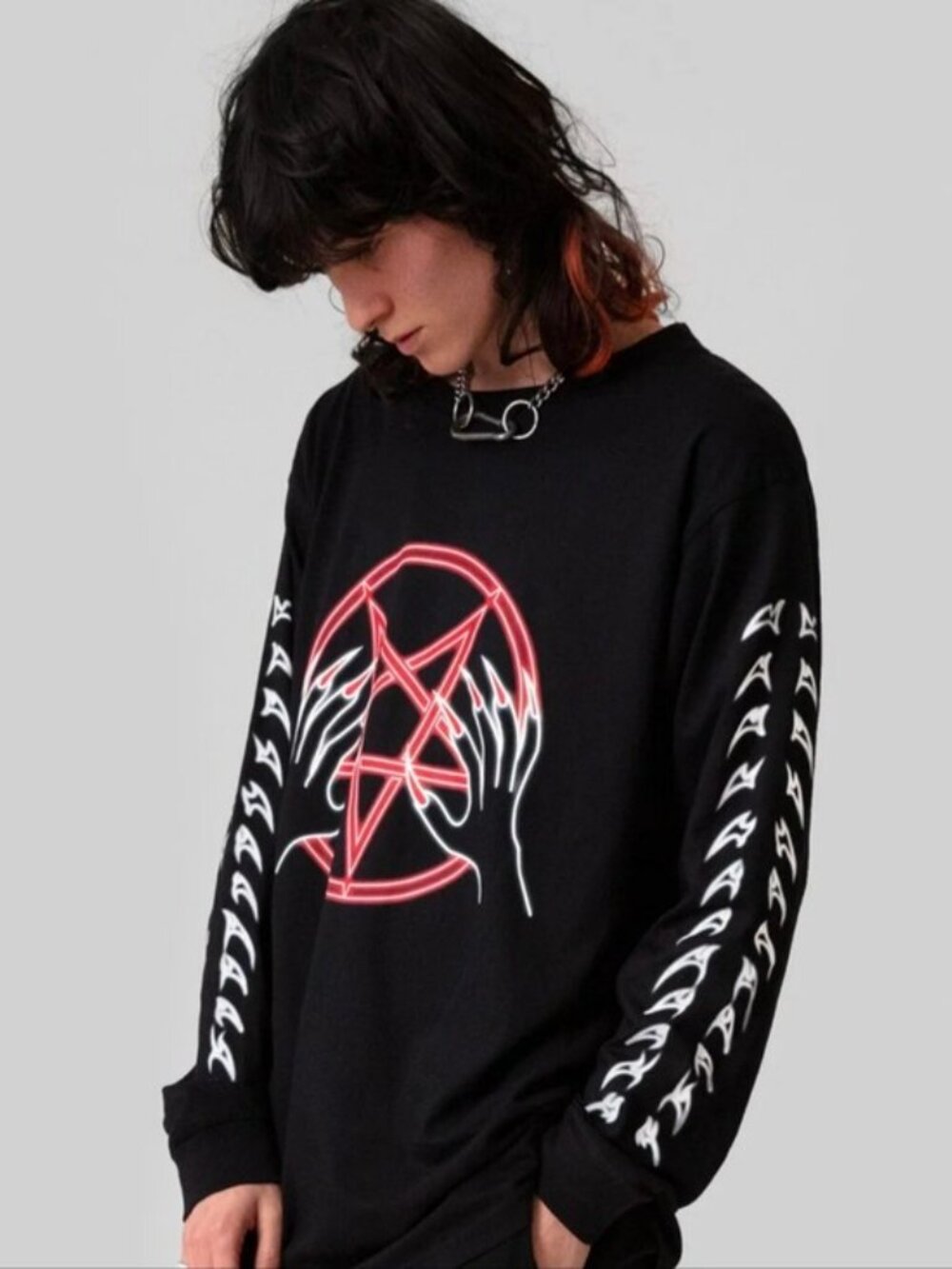Long Clothing Nympha Nexo Pentagram Graphic Long Sleeve Tee Top Black Small NWT - Picture 5 of 7